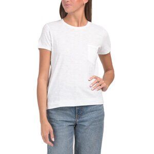 GOLDIE TEE White Pima Cotton Running Stitch Pocket Tee